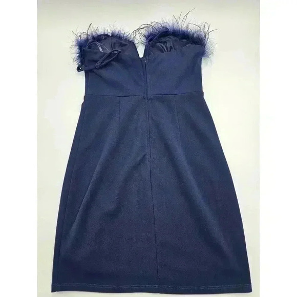 Xtraordinary Junior's Size 5 Midnight Blue Bodycon Dress with Feather Trim NWT - Picture 9 of 10